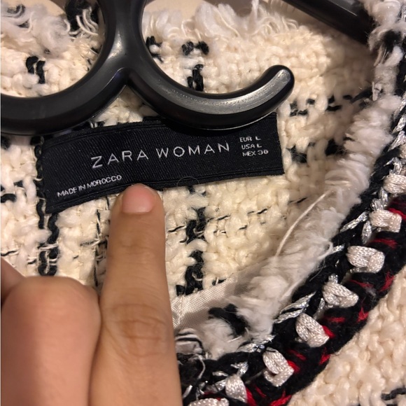 Zara Cream Boucle Coat Jacket Wool Blend Zip Front Tweed Texture Plaid size M - Picture 5 of 5